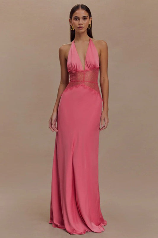 Deep V-Neck Halter Neck Backless Midi Dress - View 5