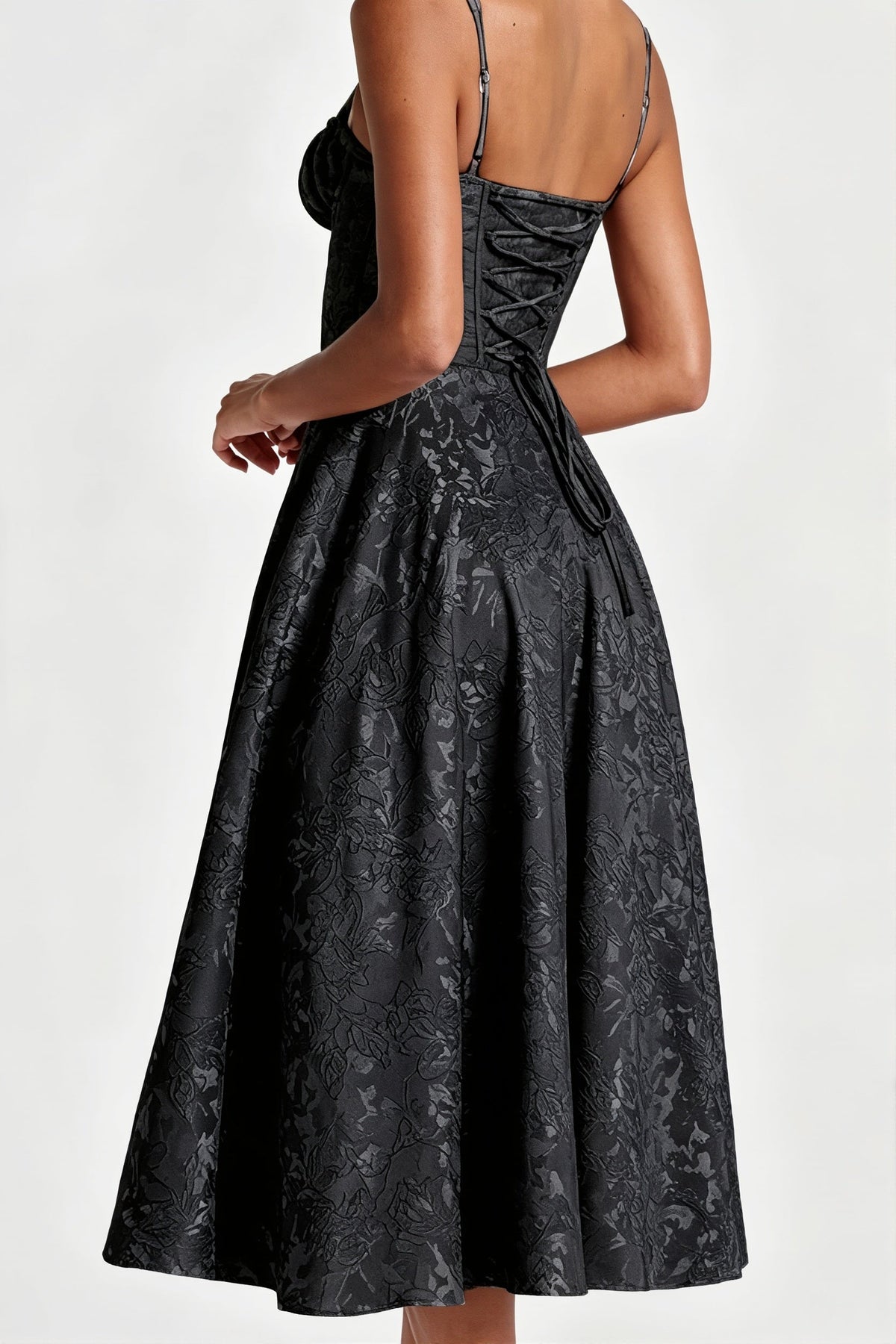 Jacquard Corset Sweetheart Fit and Flare Midi Dress 6