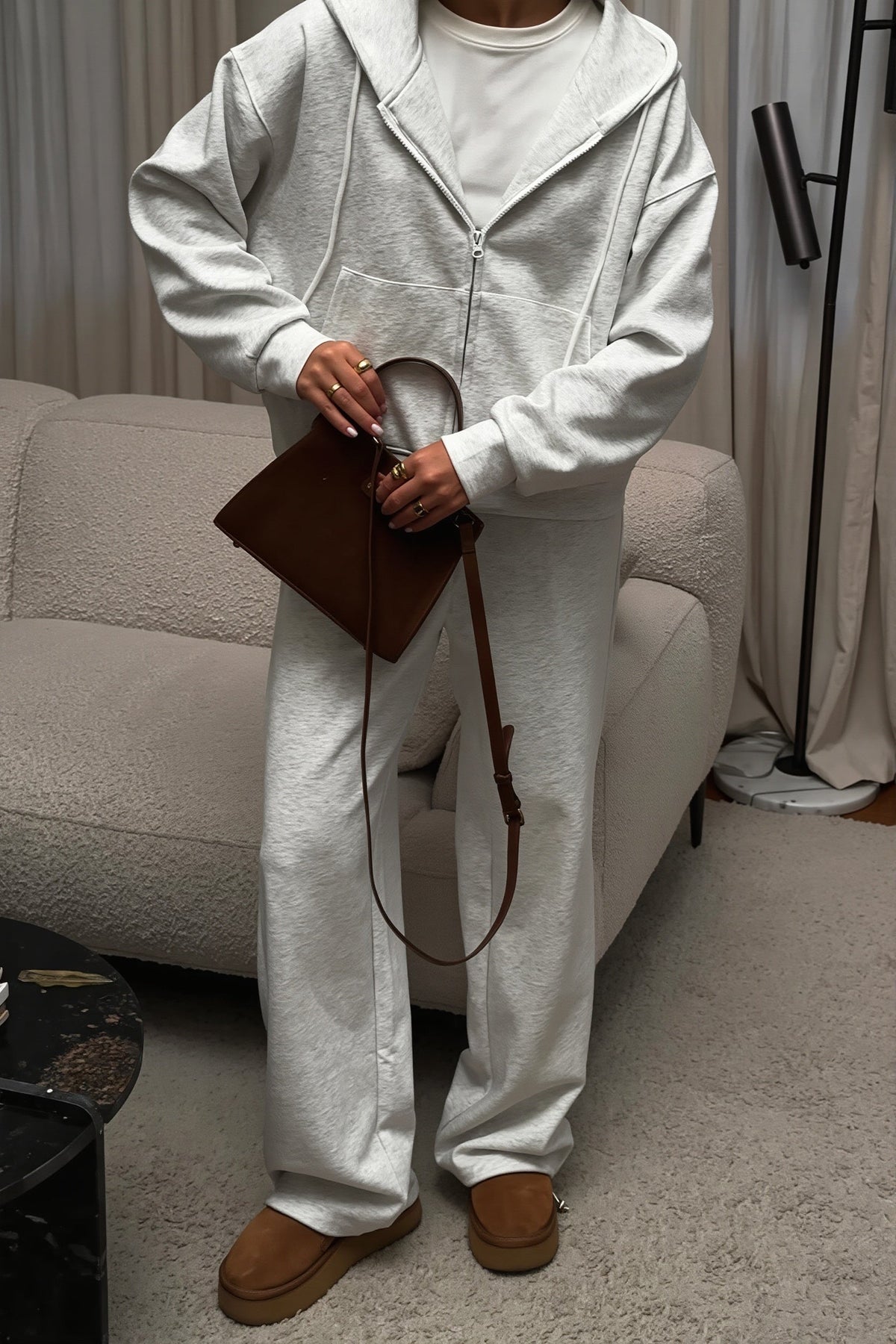 Zip Hoodie and Wide Leg Sweatpants Set