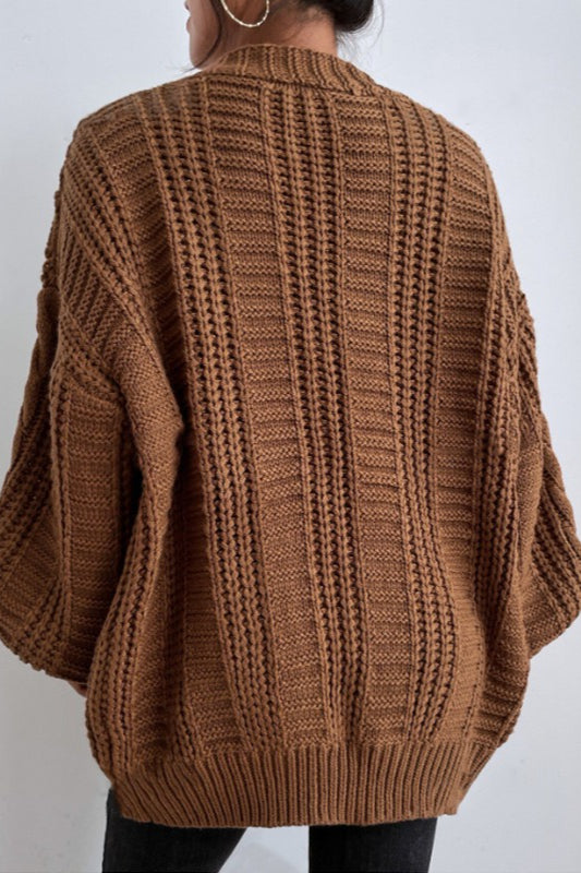 Oversized Cable Knit V Neck Button Cardigan 2
