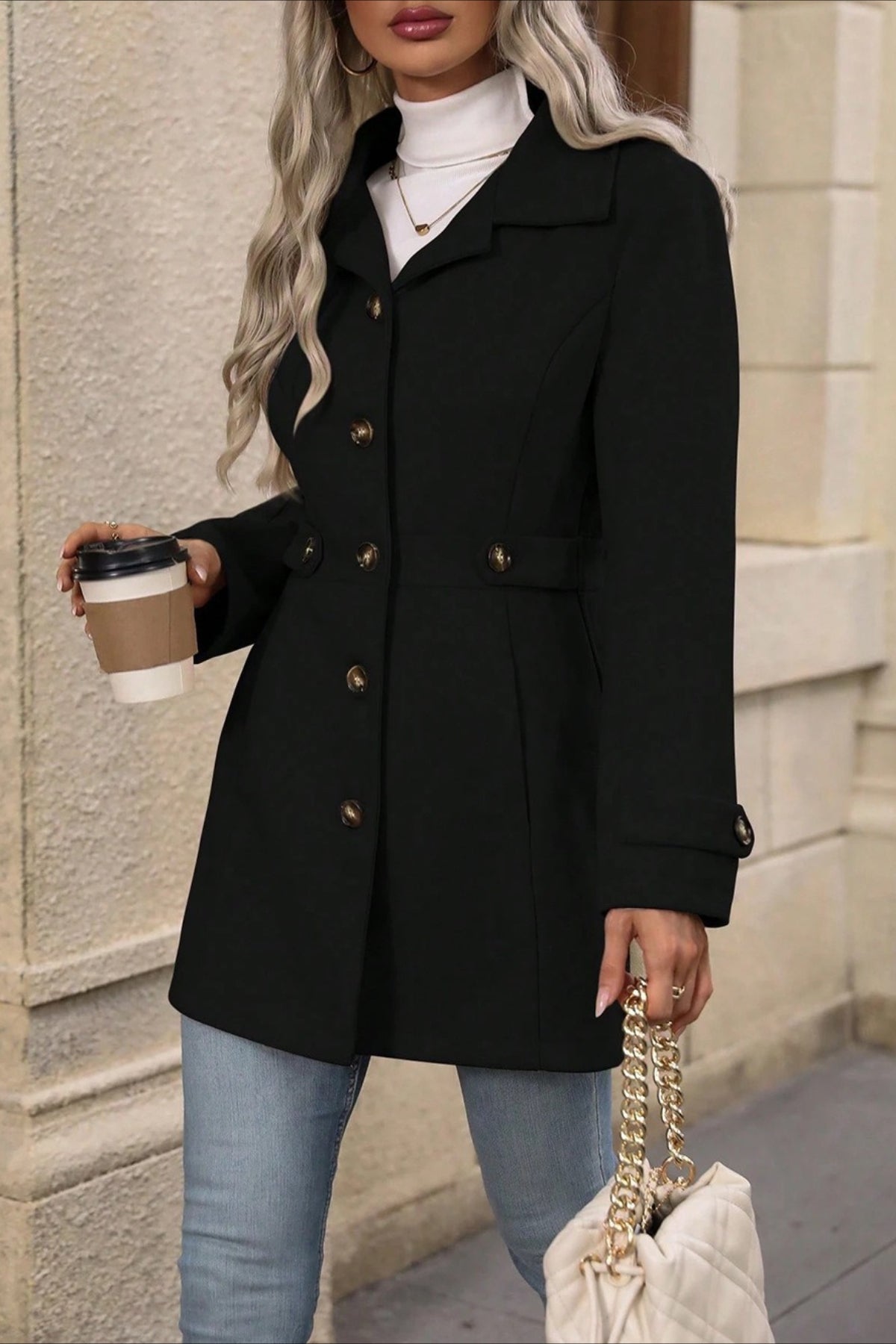 Midi Wool Blend Belted Notch Lapel Coat - Fashionpara