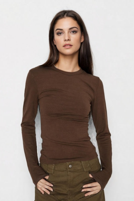 Contoured Long Sleeve Knit Top