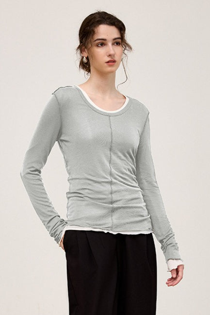 Tencel Wool Blend Round Neck Knit Top 16