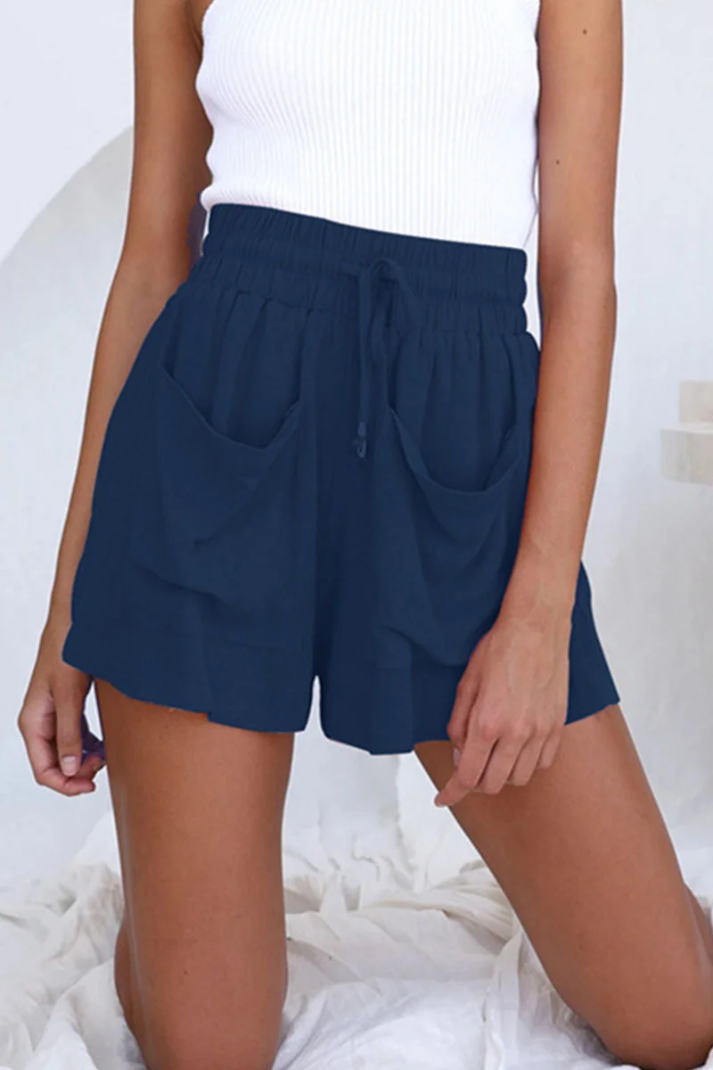 Fashion Casual Solid Pocket Loose High Waist Wide Leg Shorts Fashionpara