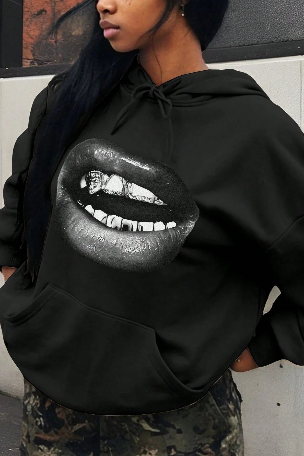 Lip Print Graphic Hoodie