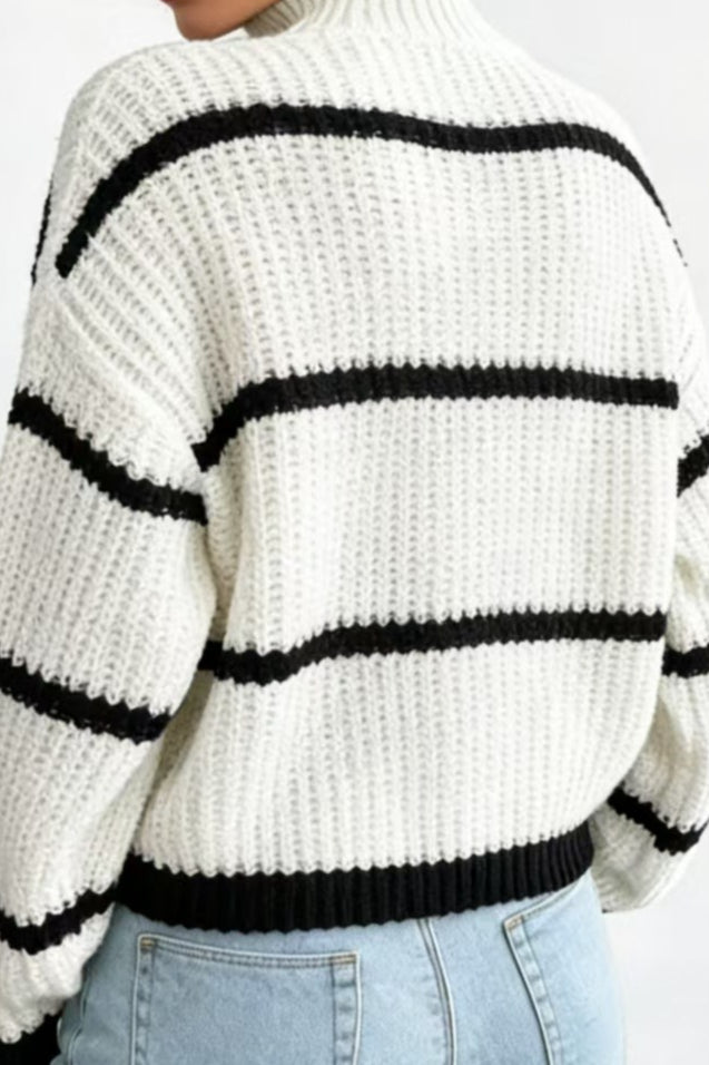 Contrast Stripe Turtleneck Relaxed Knit Sweater 4