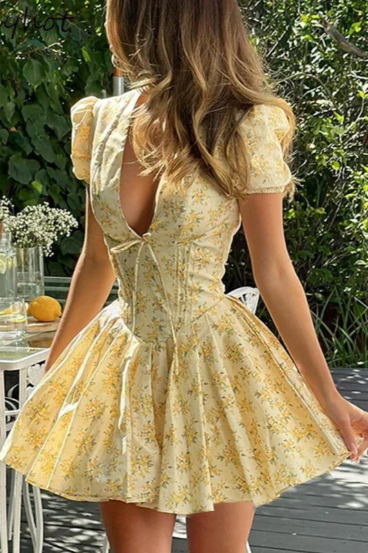 Ruffled V-Neck Floral Dress