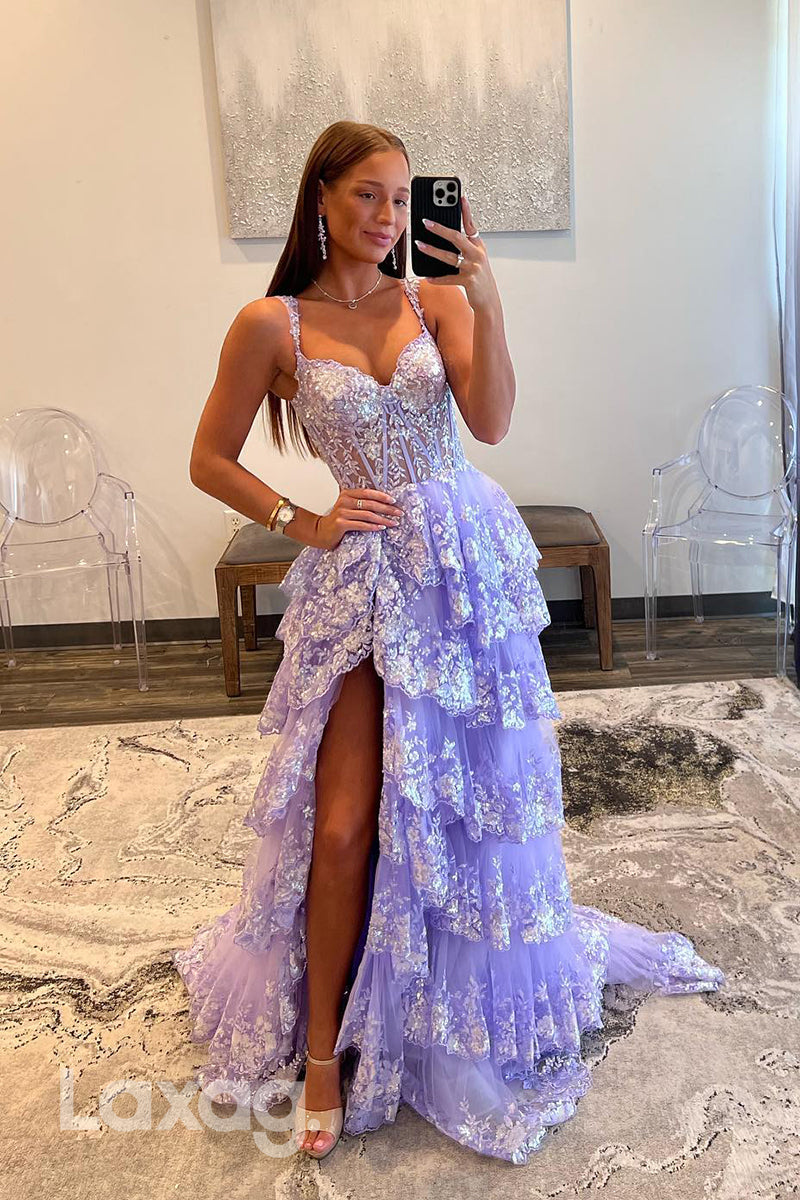22333 - A-Line Spaghetti Straps Appliques illusion Party Prom Formal Evening Dress - Fashionpara