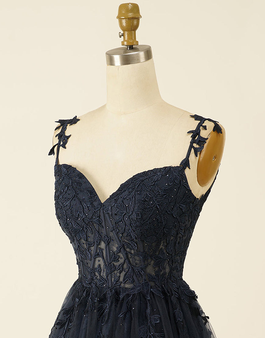A-Line Spaghetti Straps Short Tulle Homecoming Dress With Appliques - Fashionpara