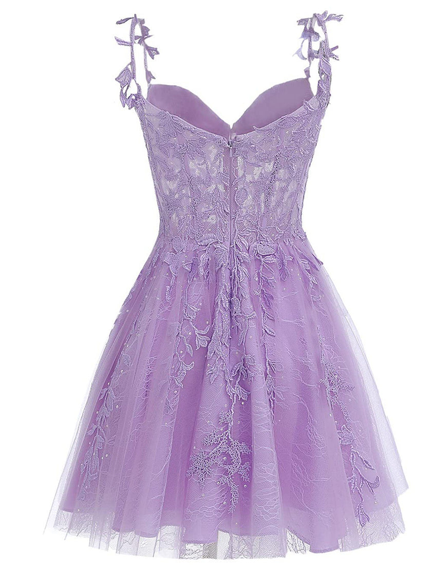 A-Line Spaghetti Straps Short Tulle Homecoming Dress With Appliques - Fashionpara