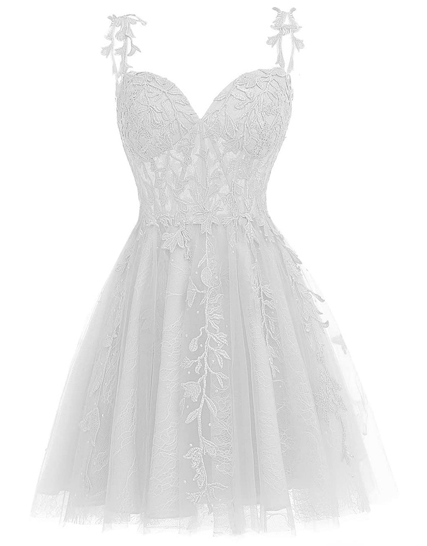A-Line Spaghetti Straps Short Tulle Homecoming Dress With Appliques - Fashionpara