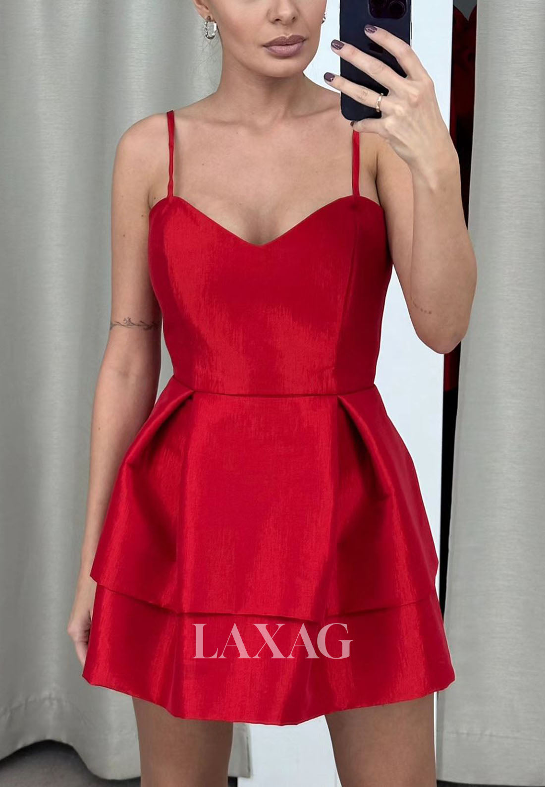 A-Line Spaghetti Straps Sleek Satin Elegant Party Homecoming Dress - Fashionpara