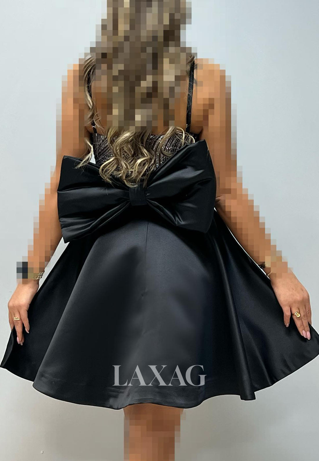 A-Line Spaghetti Straps V-Neck Sequins Sleek Satin Party Homecoming Dress - Fashionpara