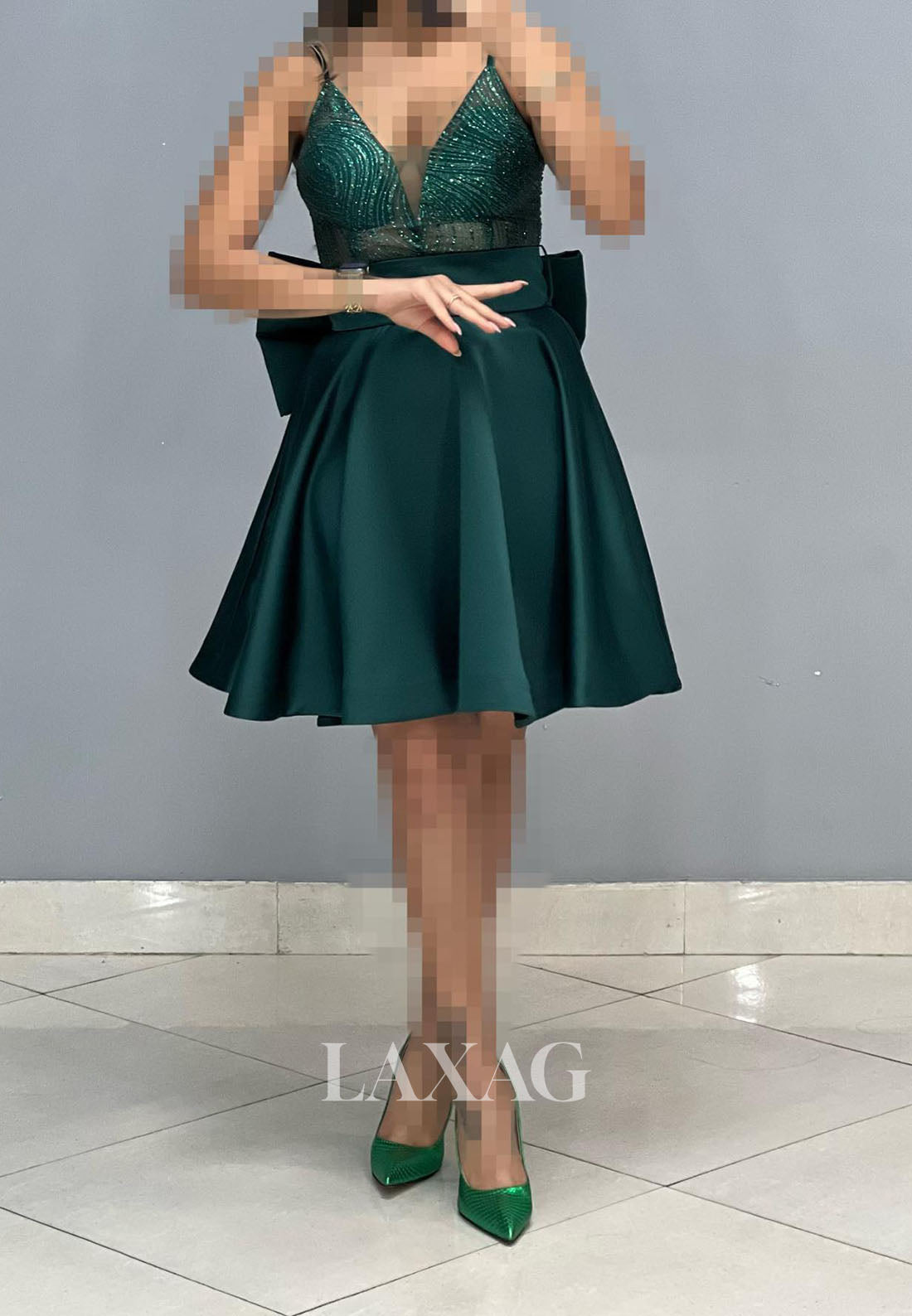 A-Line Spaghetti Straps V-Neck Sequins Sleek Satin Party Homecoming Dress - Fashionpara