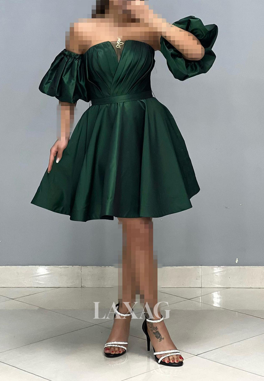 A-Line Strapless Off Shoulder Pleated Sleek Satin Party Homecoming Dress - Fashionpara