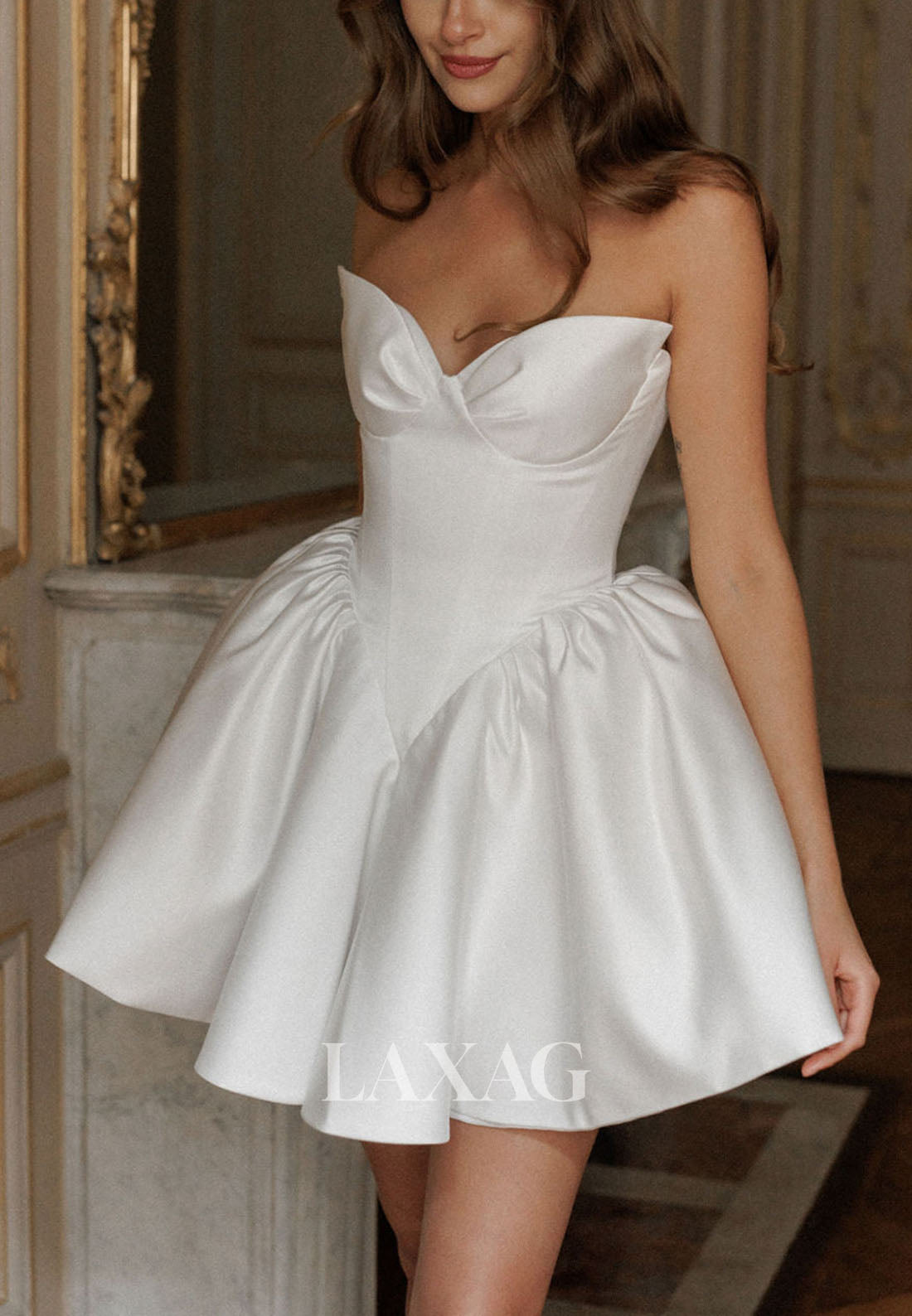 A-Line Strapless Sleek Satin Elegant Party Homecoming Dress - Fashionpara