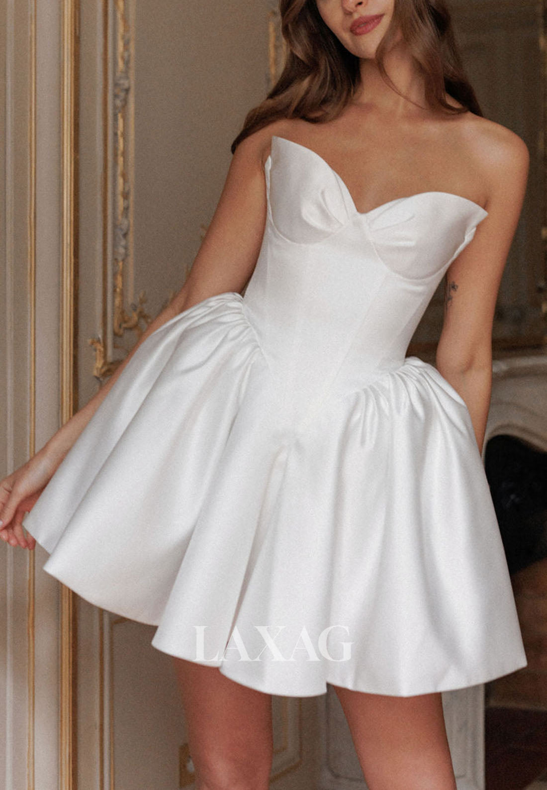 A-Line Strapless Sleek Satin Elegant Party Homecoming Dress - Fashionpara