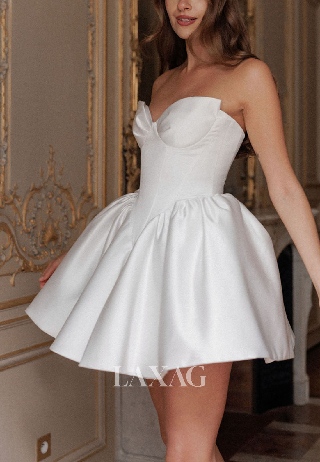 A-Line Strapless Sleek Satin Elegant Party Homecoming Dress - Fashionpara