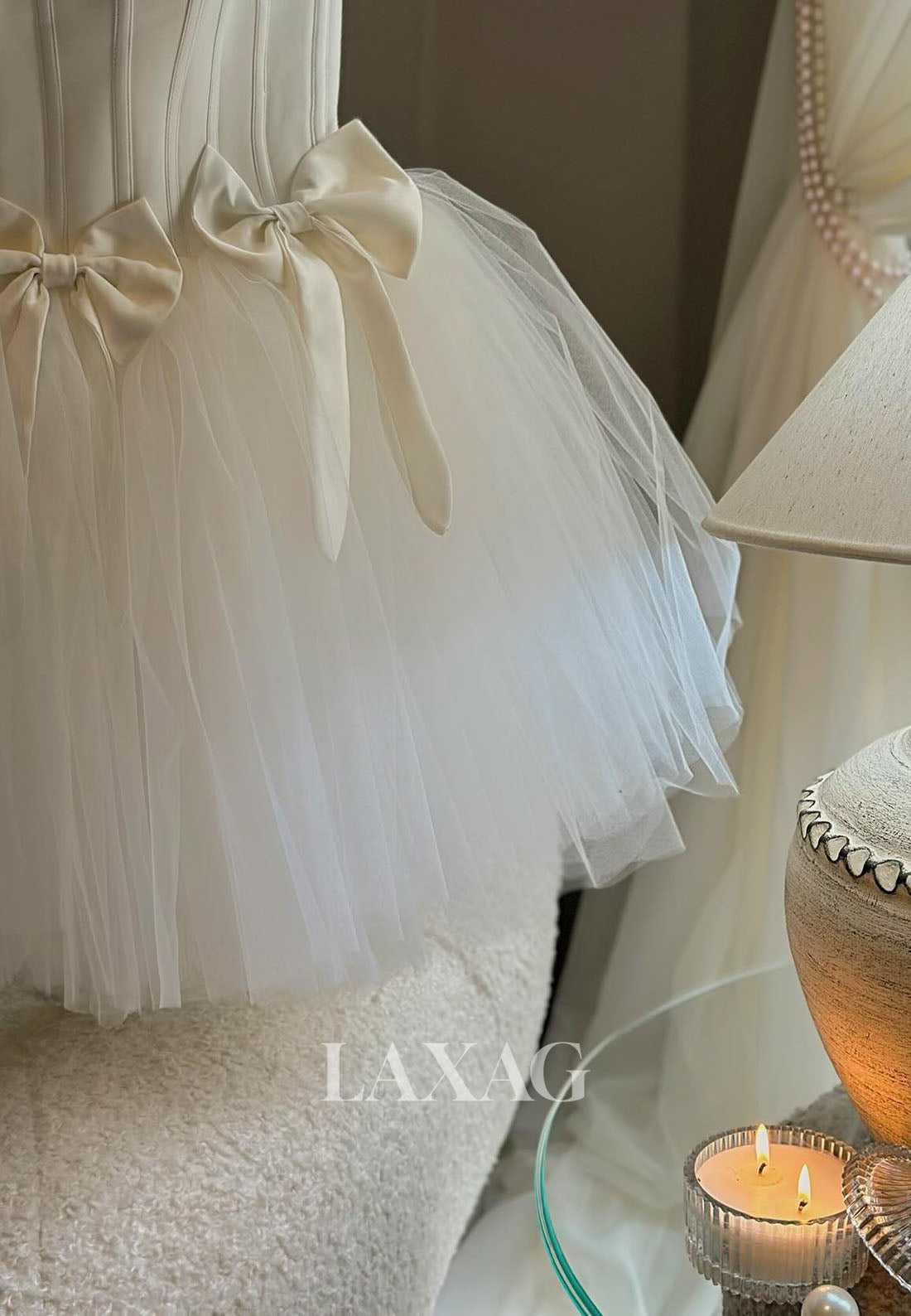 A-Line Strapless Sleek Satin Tulle Party Homecoming Dress with Bow Detail - Fashionpara