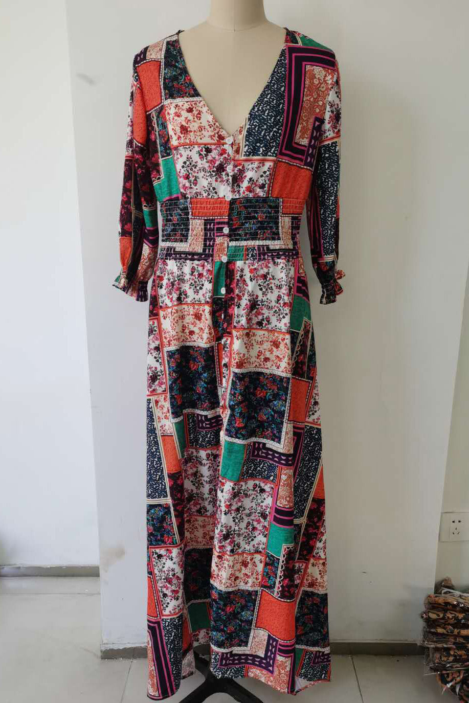 A-Line V-Neck Print Maxi Dress  Fashionpara