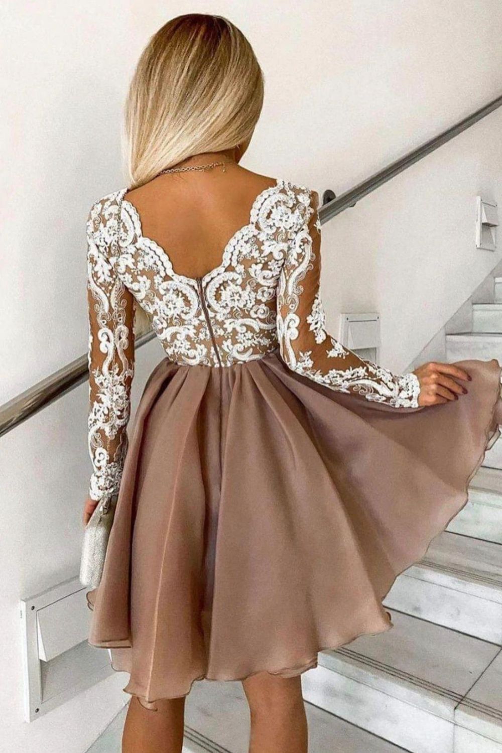 A-line Knee Length Long Sleeves Homecoming Dress - Fashionpara