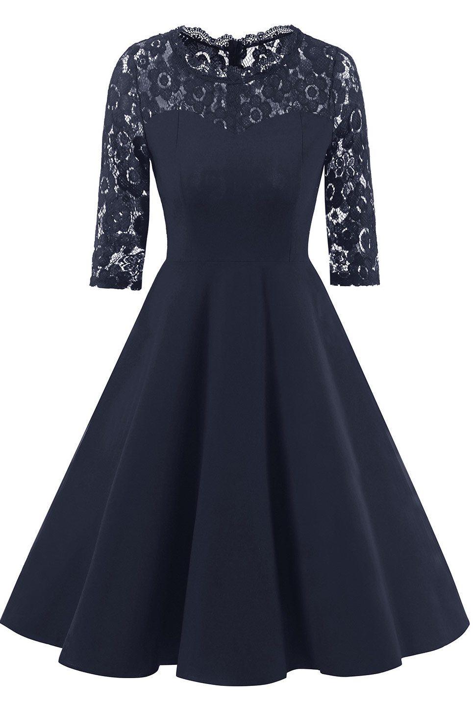 Black A-line Lace Fit And Flare Prom Dress With Half Sleeves - Mislish