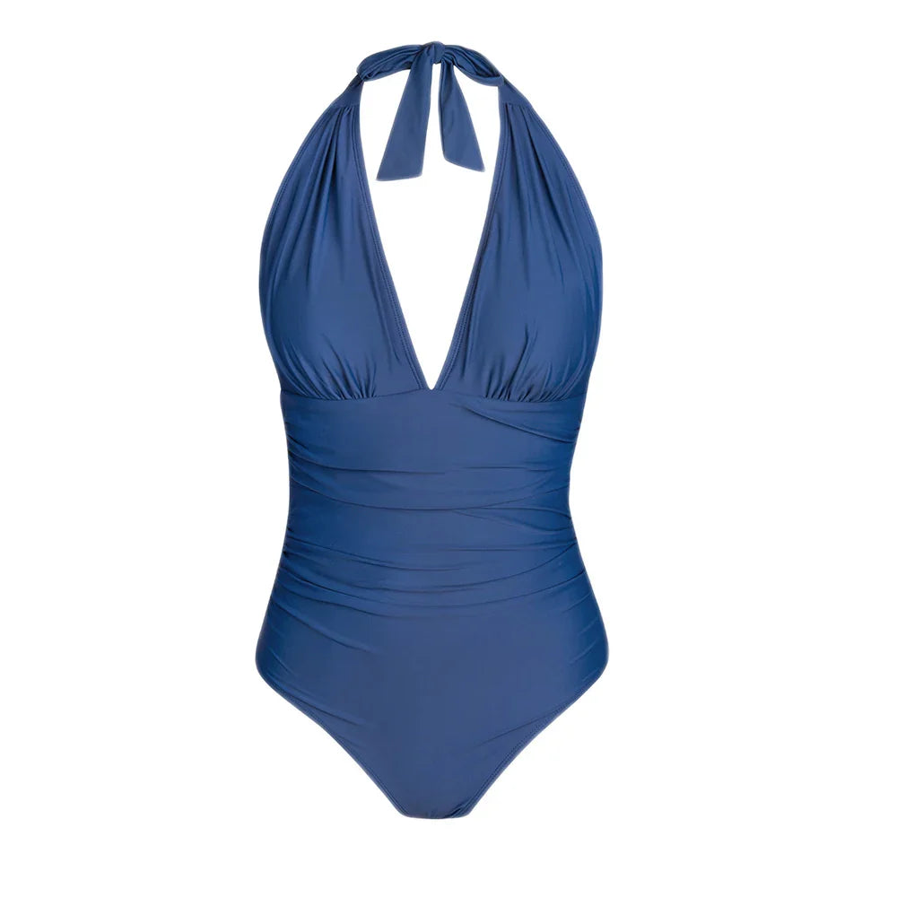 Deep V-neck Halter Backless One Piece Set