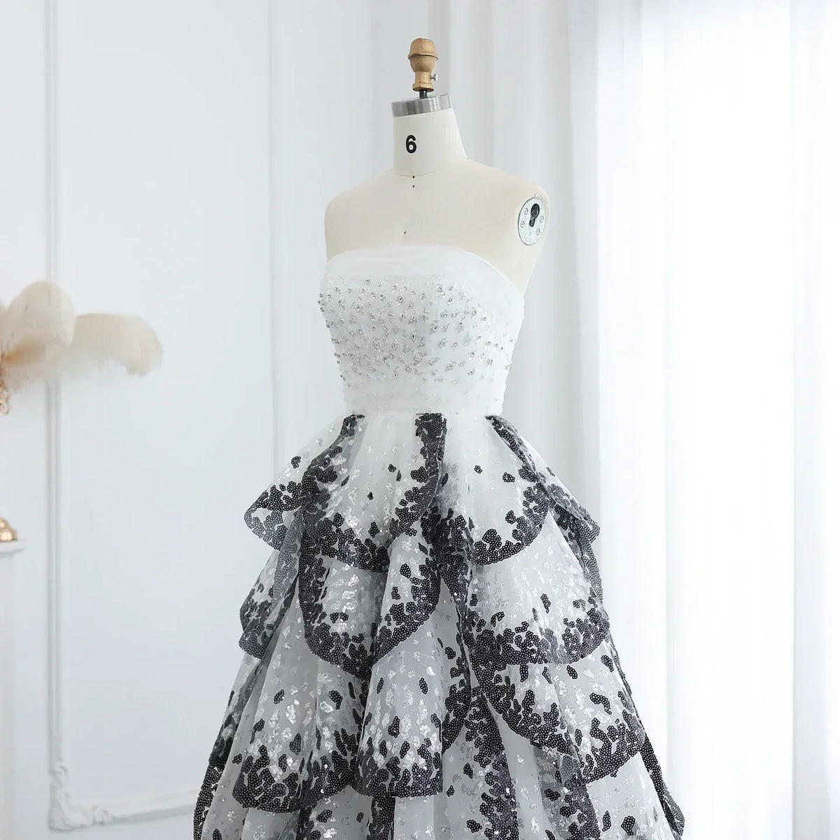 Tulle One Shoulder Tiered A-Line Midi Dress - View 6