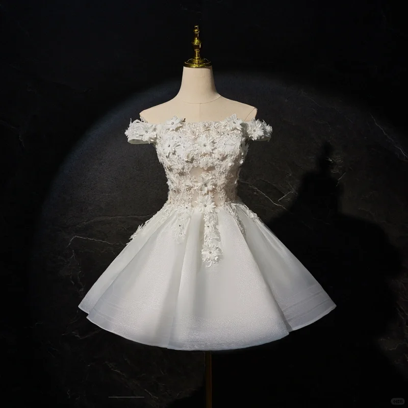 Sweet Off The White Organza Appliques A Line Short Party Dress 17th Birthday Dress D591