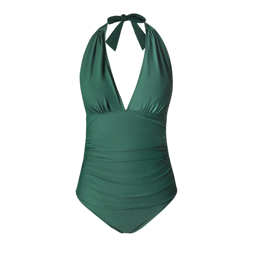 Deep V-neck Halter Backless One Piece Set