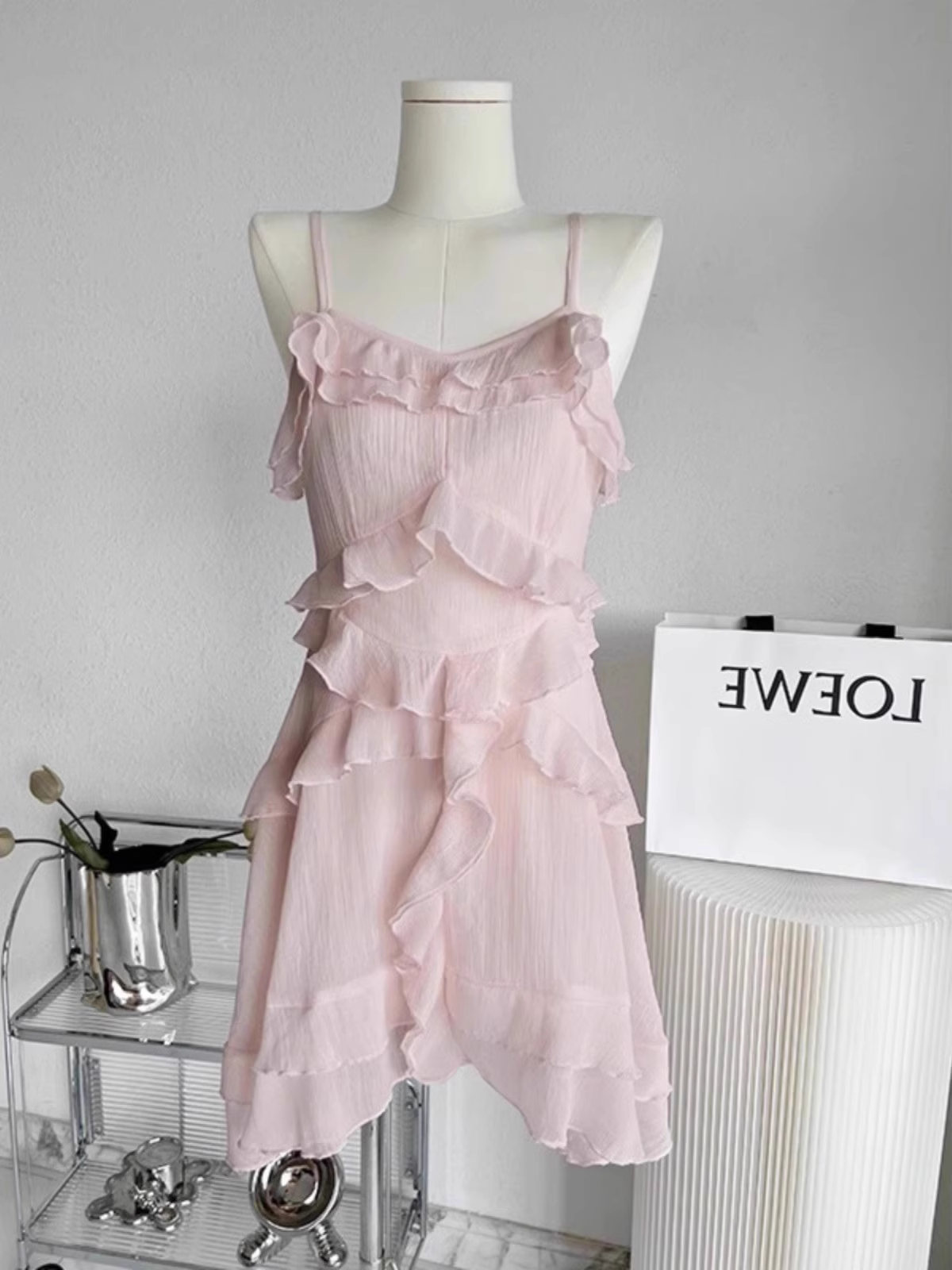 Sweet Pink Irregular Ruffles Short Party Dress Holiday Dress S247