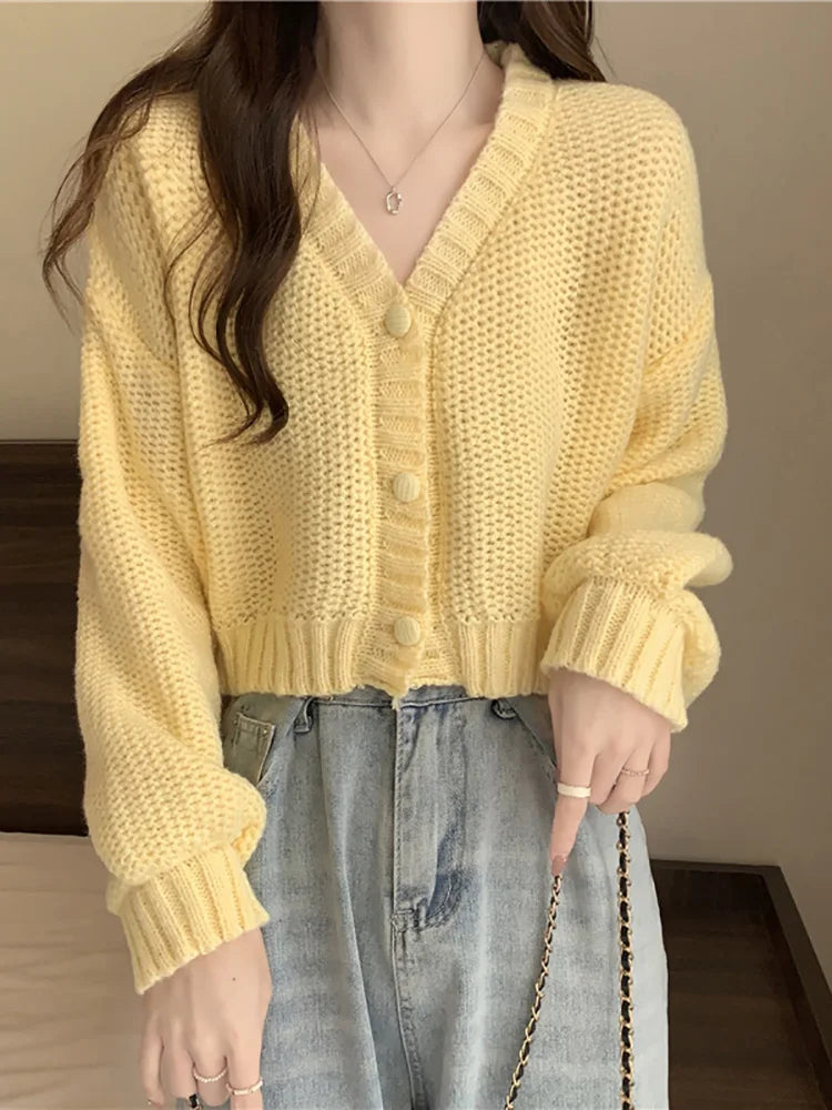 V-neck Button-Up Knit Cardigan