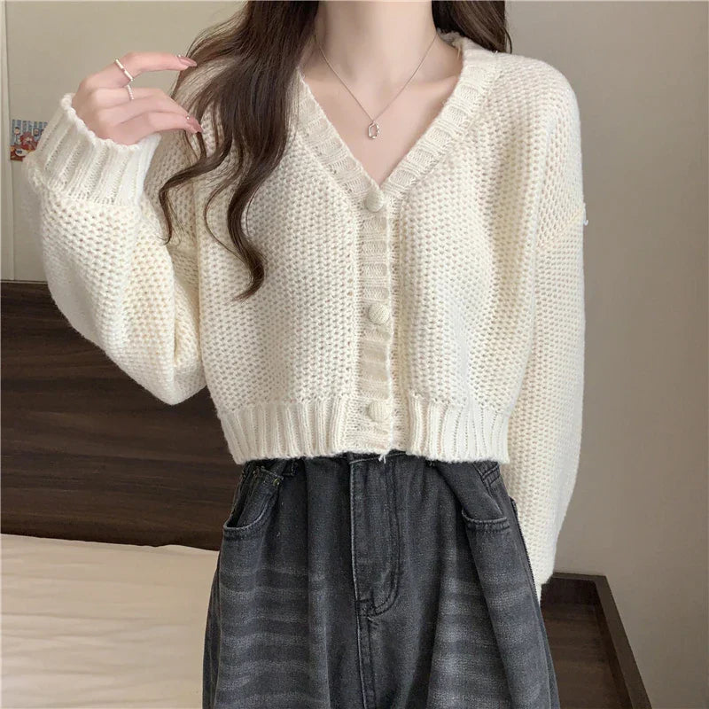 V-neck Button-Up Knit Cardigan
