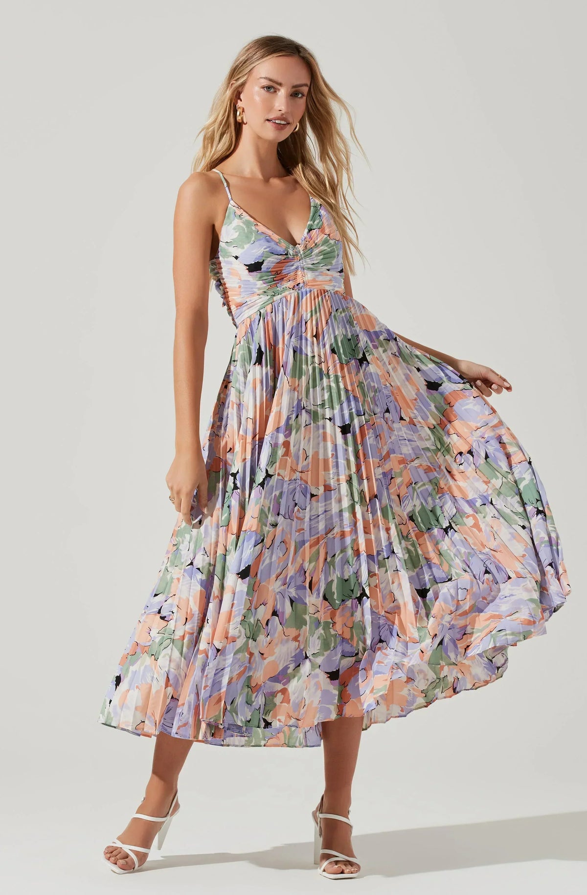 Floral Pleated Cut Out V-Neck Maxi Dress 4