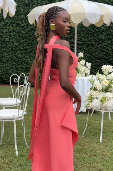 Elegant V Neck Coral Pink Side Slit Mermaid Long Wedding Guest Dress Party Dress D1626