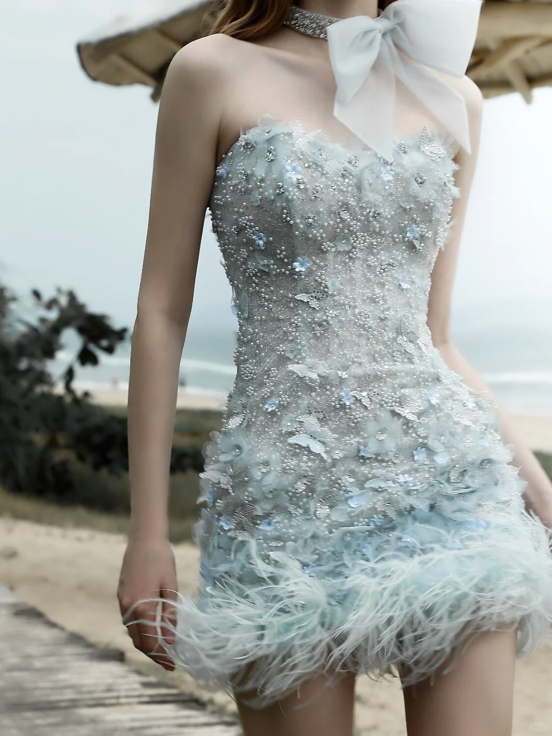 Classy Light Blue Sweetheart Sequin Beaded Sheath Short Party Dress Cocktail Dress Formal Graduation Homecoming Dress D157