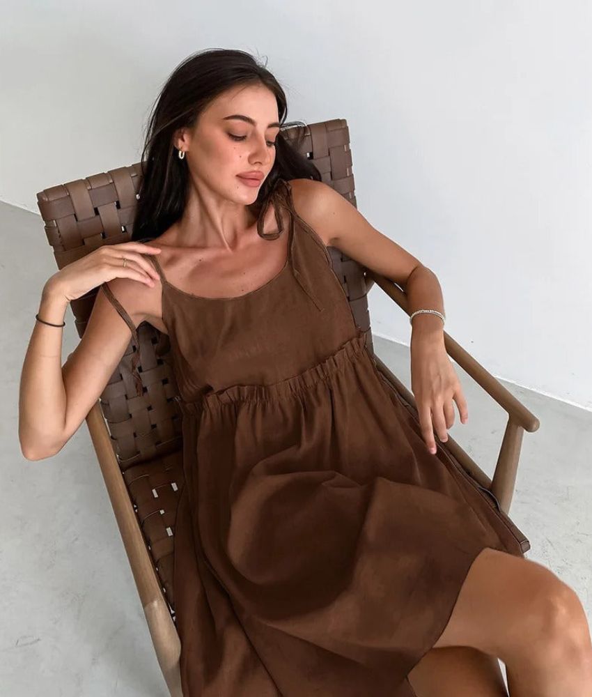 Spaghetti Strap Tie Shoulder Empire Waist Ruffled Babydoll Mini Dress - View 2