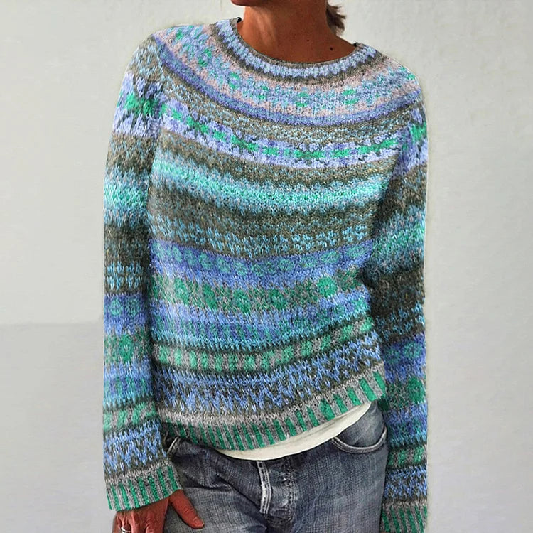 Fair Isle Crew Neck Cable Knit Sweater 2