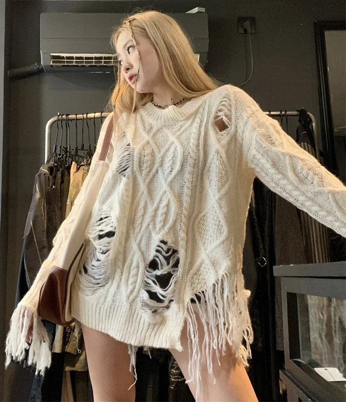 Loose Fitting Torn Knit Sweater 2