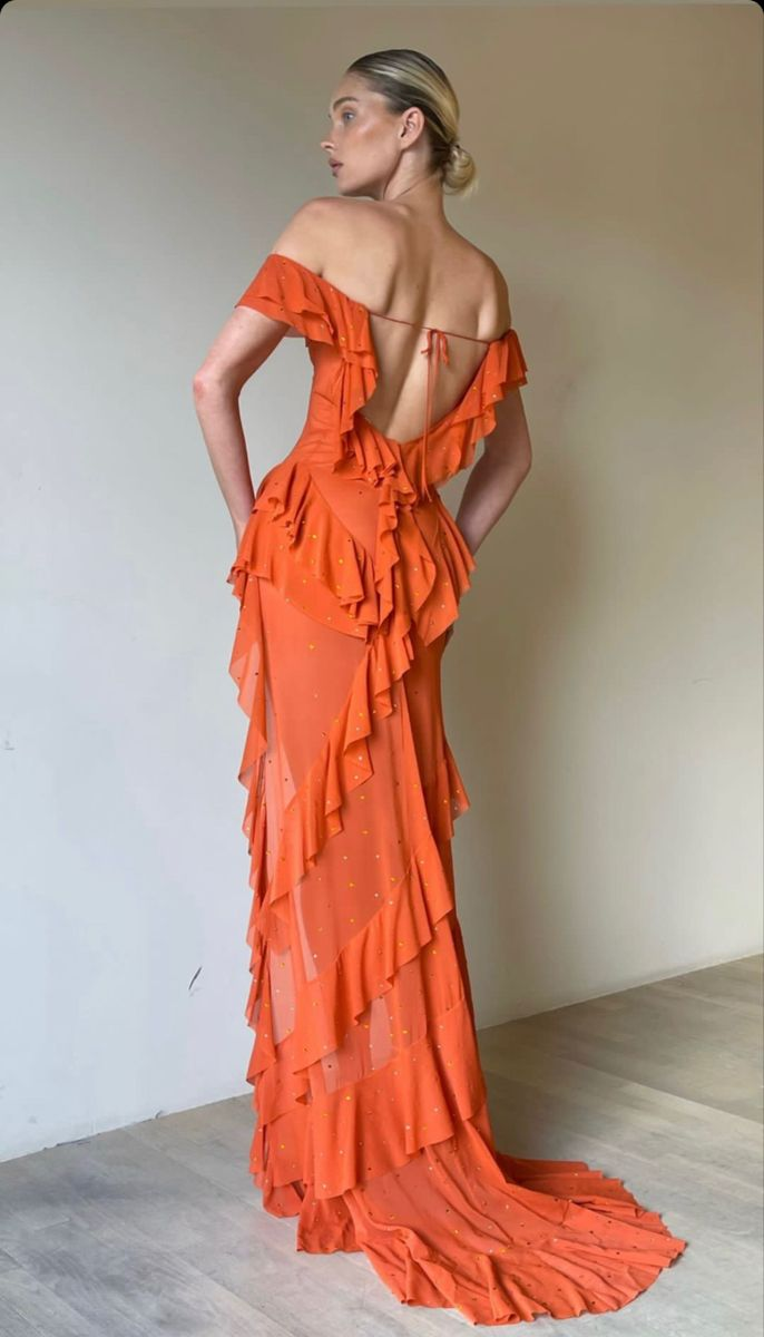 Sexy Off The Shoulder Pink Chiffon Ruffle Slit Long Party Dress Evening Gown(Add Lining) D1467