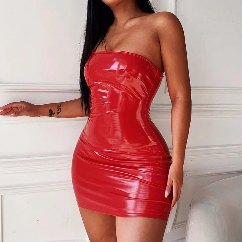 Bright Red Club One Shoulder Low Cut Tight Rave Festival Party Dress 3