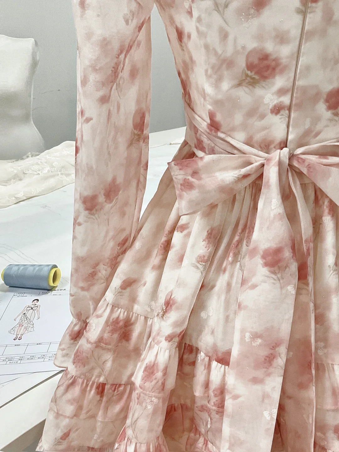 Pretty Pink Chiffon Print Layered Ruffles Short Party Dress Homecoming Dress D017