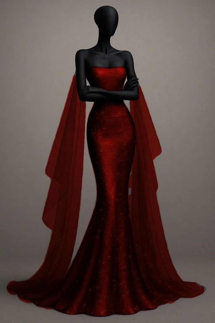 Shiny Royal Blue Strapless Satin Sequin Mermaid Evening Dress Long Party Dress D1176