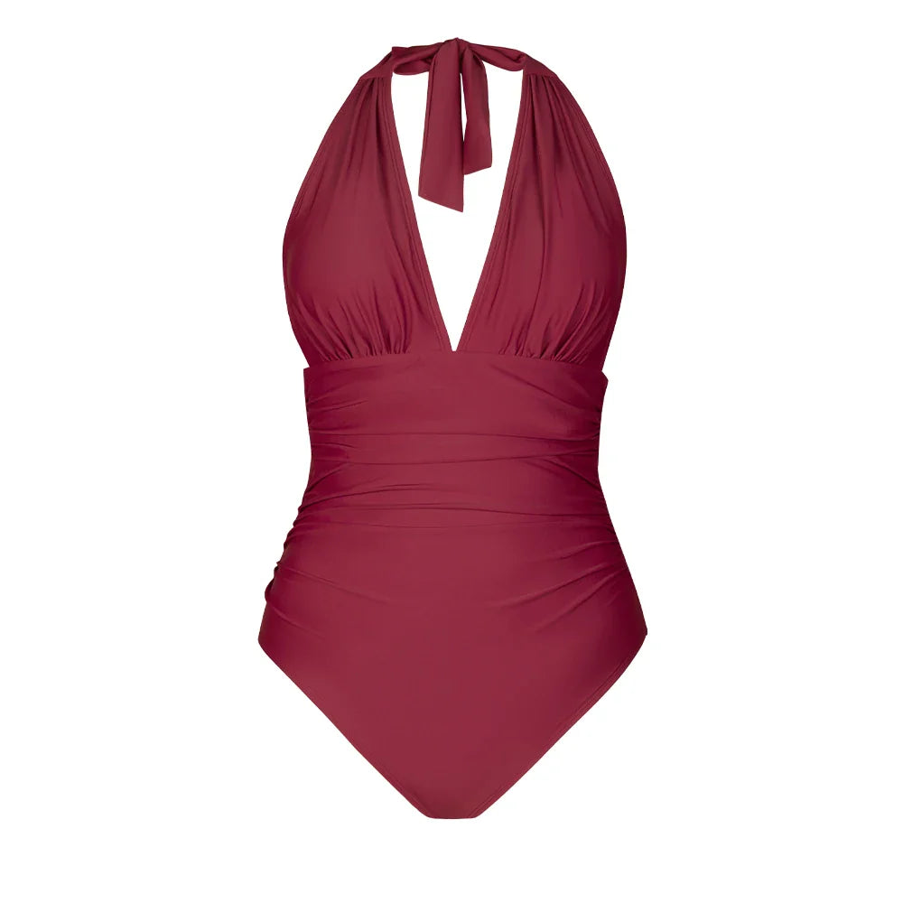Deep V-neck Halter Backless One Piece Set