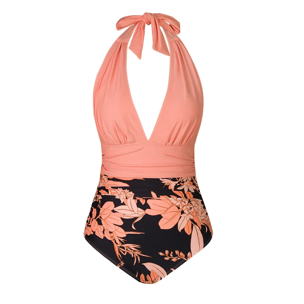 Deep V-neck Halter Backless One Piece Set