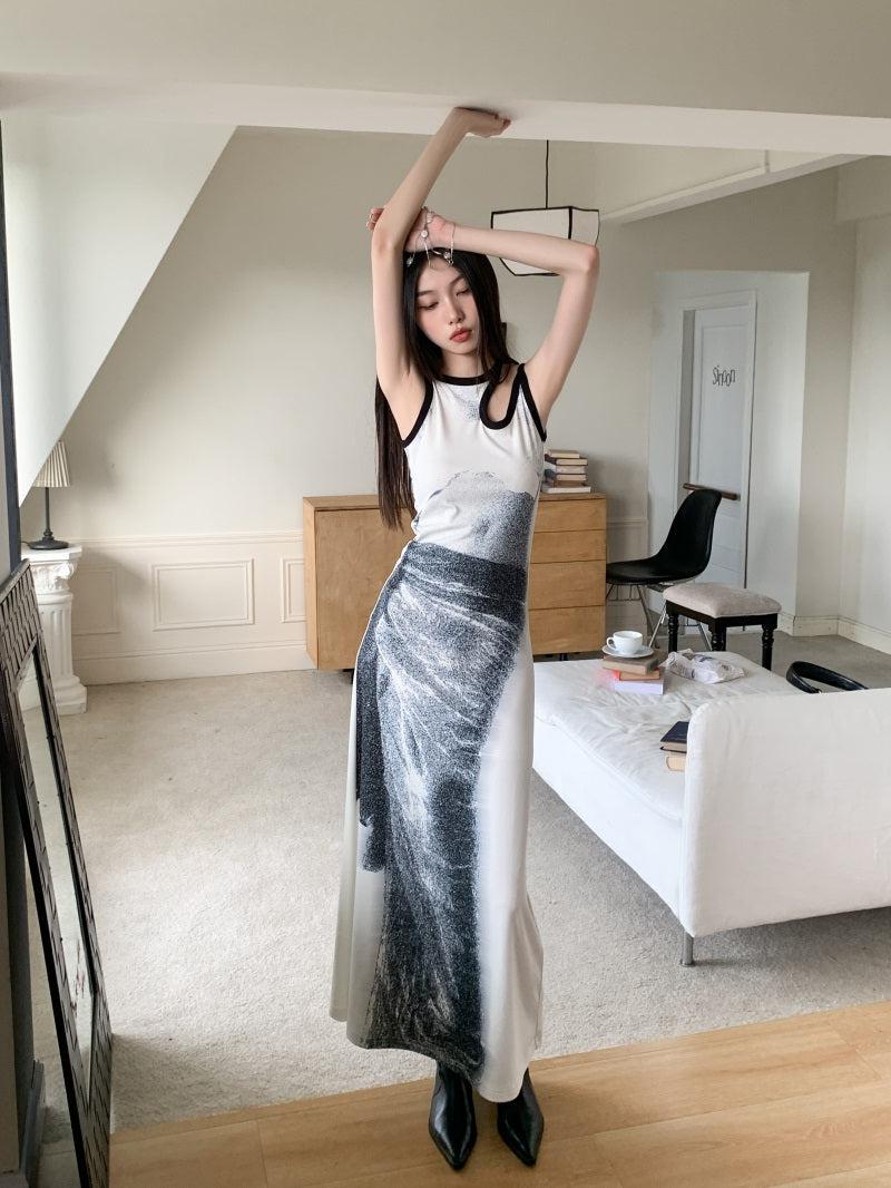 Abstract Print Scoop-Neck Sleeveless A-Line Maxi Dress 4