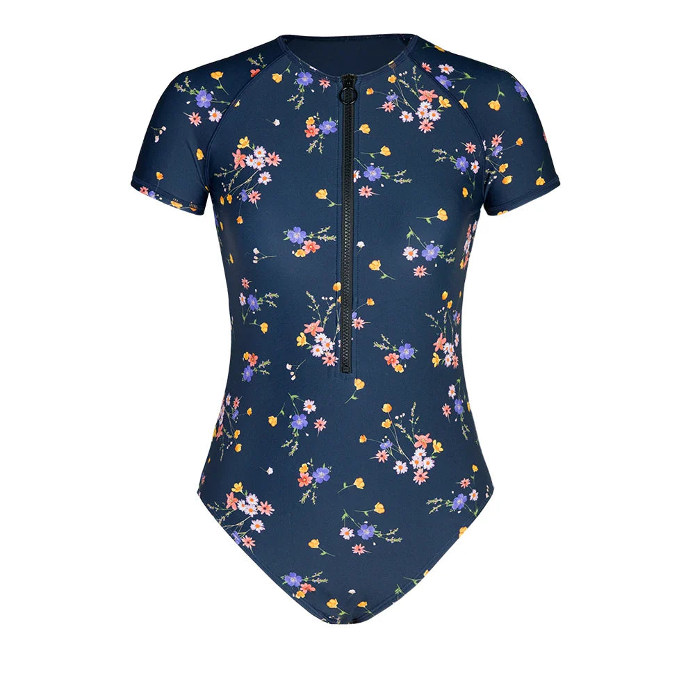 Zipper Short Sleeve High Neck One Piece Set