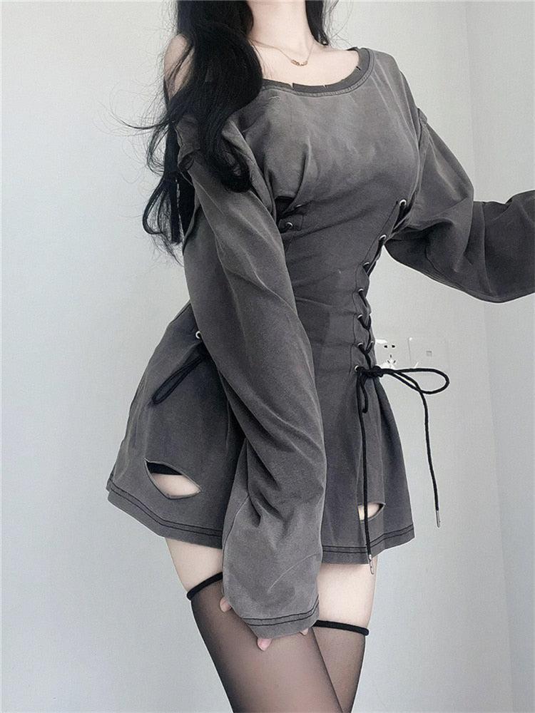 Acubi Smoke Lace Up Mini Dress - Fashionpara