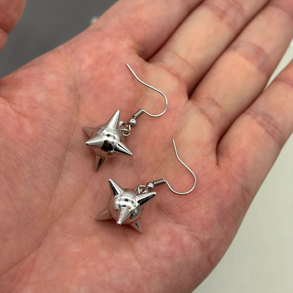 Dark Spiky Sphere Rivet Hoop Dangle Earring