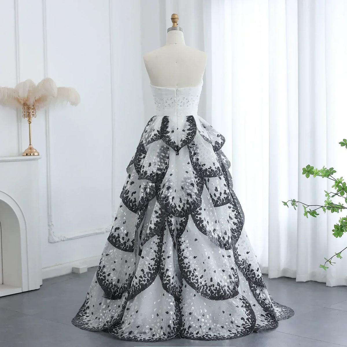 Tulle One Shoulder Tiered A-Line Midi Dress - View 4